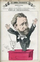 Porträtt av Emile Deschanel (1819-1904), fransk författare och politiker och far till Paul Deschanel (1855-1922), Frankrikes president 1920. Tecknad av Gill, Paris.