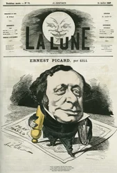 Porträtt av Ernest Picard (1821-1877), fransk journalist och advokat. Tecknad av Gill, i "La Lune", 21 juli