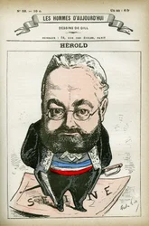 Porträtt av Ferdinand Herold (1828-1882), fransk politiker. Karikatyr av Gill, Paris.