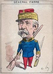 Porträtt av Jean Joseph Frederic Albert Farre (1816-1887), en fransk soldat, han utnämndes till general 1870 och krigsminister - tecknad av Andre Gill i "Les Hommes d