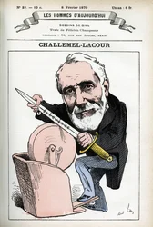 Porträtt av Paul-Armand Challemel-Lacour (1827-1896), politiker, diplomat och historiker av fransk filosofi. Tecknad av Gill, i "Les Homme d