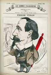 Porträtt av Pierre Veron (1831-1900), fransk författare och poet. Karikatyr av Gill, Paris.