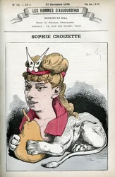 Porträtt av Sophie Croizette, fransk teaterskådespelerska. Karikatyr av Gill, Paris.