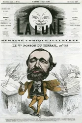 Porträtt av Viconte Ponson du Terrail (1829-1871), fransk populär författare, författare till en såpopera. Tecknad av Gill, i "The Moon", 24 februari
