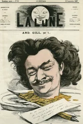 Självporträtt av Louis-Alexandre Gosset de Guines dit Andre Gill (1840-1885), fransk serietecknare och serietecknare. Tecknad av Gill, i "Månen", 15 september