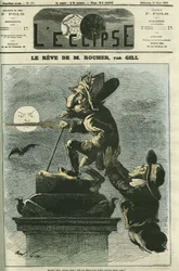Rouhers dröm, Eugène Rouher (1814-1884), politiker, minister under Napoleon III och ledare för det bonapartistiska partiet, drömmer om Napoleon III:s återkomst. Omslag till "L