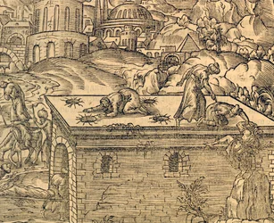 Kristna kyrkogården i Acheldemach, gravyr från Cosmographie universelle, av Andre Thevet (1504-1592), Paris