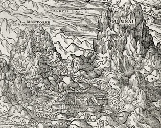 Bergigt område av Sinai, gravyr av Andre Thevet (1504-1592), Paris, Frankrike