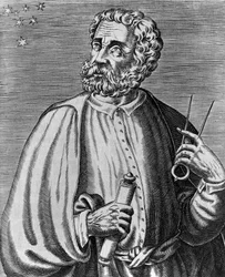 Porträtt av Ferdinand Magellan (1480-1521), portugisisk navigatör, gravyr av Andre Thevet (1504-1592) från True portraits and lives of Illustrious men