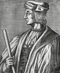 Porträtt av Gaston de Foix, hertig av Nemours (1489-1516), gravyr från The True Portraits and Lives of Illustrious Men