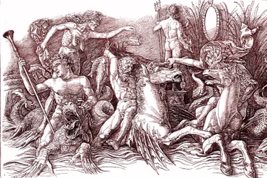 Slaget vid de marina gudarna efter Andrea MANTEGNA (1431-1506).