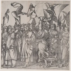 Avsnitt C: kvinnliga martyrer och helgon som håller banderoller, från The Triumph of Christ, 1836.