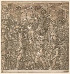 Julius Caesars triumf: soldater som bär vaser och krigets troféer, 1593-99.