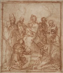 Tronande Madonna med barn och åtta helgon (kompositionsstudie för altarmålningen i Sarzana)