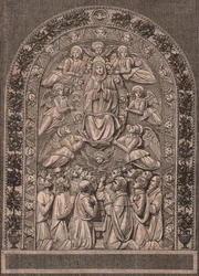 Jungfruns antagande, av verkstad av Andrea della Robbia (1435-1525 eller 1528), Pinacoteca di Citta di Castello, Umbrien, Italien, träsnitt från Le cento citta d