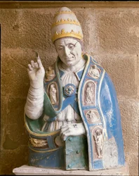 Byst av San Lino (polykrom glaserad terrakotta)