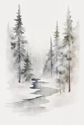 En fridfull vinterström i skogen