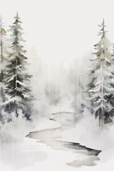 En snötäckt skogsbäck