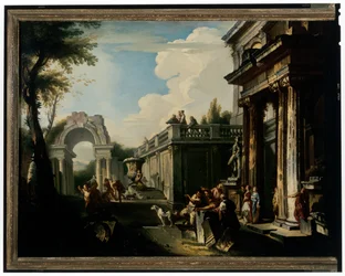 Arkitektonisk Capriccio med fontän