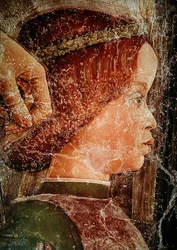 Ankomst av kardinal Francesco Gonzaga, detalj av en av hans yngre bröder, ca 1465-74 (detalj av 78454)