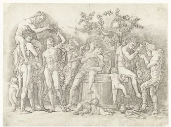 Bacchanal med satyrer och bacchanter vid vinpress
