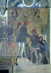 Hovmän från Marchese Ludovico Gonzaga III:s hov av Mantua, från Camera degli Sposi eller Camera Picta, 1465-74 freskdetalj av 78449