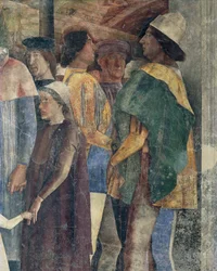 Fredrik III av Habsburg, Christian I av Danmark och Federico I Gonzaga, detalj från Mötesväggen, av Andrea Mantegna (1431-1606), fresco, slottet San Giorgio, Bröllopssalen eller Camera Picta, Mantua