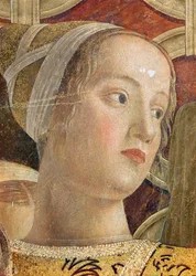 Chef för en kvinna, detalj av markisen Ludovico III Gonzaga och hans hov i Camera degli Sposi, c.1465-75 (detalj av 166336)