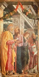 Saints Peter och Paul och två heliga, detalj från San Zeno altartavla
