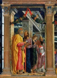 San Zeno altare. Vänster sida. 1457-1460. På bilden är Simon Petrus, Paulus av Tarsus, Johannes evangelisten och Zenon från Verona