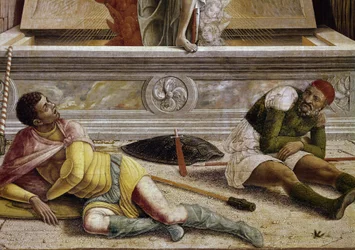 Uppståndelsen, detalj av predellen av altartavlan i San Zeno (tempera på trä