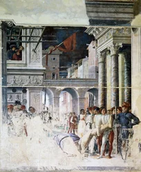 Transport av Saint Christopher halshuggen kropp, detalj från Martyrdom of Saint Christopher