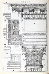 Dekorativa detaljer från Trajanus Tempio, illustration från en faksimilkopia av 