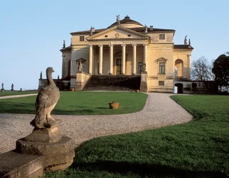 Renässansarkitektur: vy över Villa Capra, kallad La Rotonda, skapad av arkitekten Andrea di Pietro della Gondola, kallad Andrea Palladio (1508-1580), 1566, Vicenza, Italien