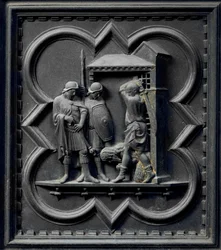 The Decapitation of St John the Baptist, sextonde panelen av South Doors of the Baptistery of San Giovanni, 1336 (brons)