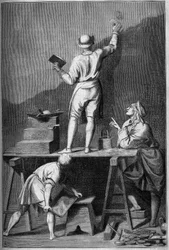 Förberedelse av gipset för en freskmålning (affresco). Teckning av Chevignard av Andrea Pozzo.