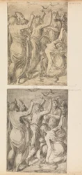 Moses visar vaktlarna för israeliterna, ca. 1545.