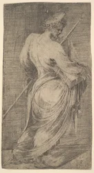 Saint James Major håller en stav och en bok vänd åt höger, från Kristus och Apo..., ca. 1548-50.