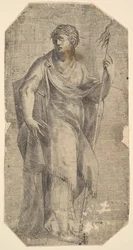Saint Matthew håller en stav och en bok, vänder sig till vänster, ca. 1540-50.