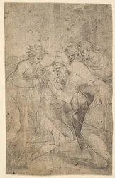 Återkomsten av den förlorade sonen som faller för sin fars fötter, ca. 1536-40.