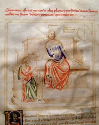 Allegories of Geometries i "" Chansonne des sept Vertus et des sept Arts liberales destinated to Bruzio Visconti "(Sången om dygder och vetenskaper) av Bartolomeo di Bartoli. Akvarell av Andrea di Bartoli (aktiv mellan 1358 och 1368) (ms. 599, fo