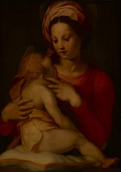 Madonnan och barnet (olja på panel)