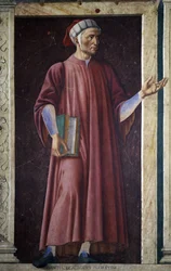 Dante Alighieri från Villa Carducci-serien av kända män och kvinnor, ca 1450 (fresk på duk)