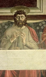 Den sista måltiden, detalj av St. James the Greater, 1447 freskdetalj av 85172