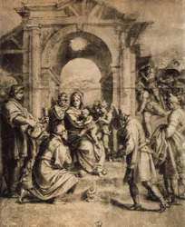 Tillbedjan av Magi, teckning av Andrea del Sarto. Kabinet för ritningar och tryck, Uffizi, Florens