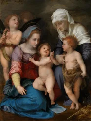Heliga familjen (Maria med barnet, den unge Johannes, den heliga Elisabet och två änglar)