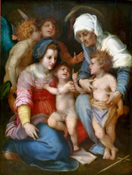 Madonna och barn med Saint Elizabeth, Saint John och två änglar Målning på trä av Andrea del Sarto (1486-1530) 1515-1516 Sön. 141x106 cm Paris, Louvren