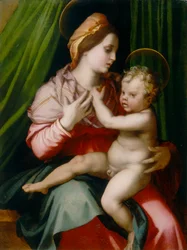 Madonna med barn, målning av Andrea del Sarto, konserverad på Palatine Gallery i Pitti Palace, Florens