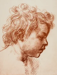 Studie för chefen för St. John (barn) av den heliga familjen, Palatina Gallery, Pitti; teckning av Andrea del Sarto, Institutionen för teckningar och tryck, Uffizierna, Florens