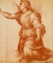 Studie av en ängel, ritning av Andrea del Sarto gjord för tillkännagivandet som nu finns i Palatina-galleriet. Cabinet of Drawings and Prints, Uffizi Gallery, Florens